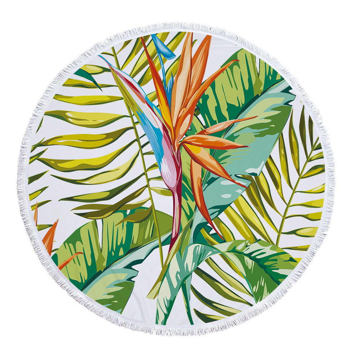 KTX-986131 Tropical Leaves Microfiber Round Beach Towel - 150cm x 150cm
