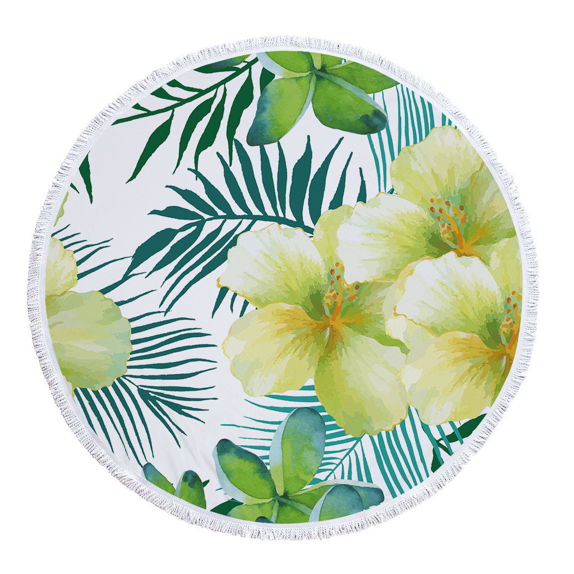 KTX-986131 Tropical Leaves Microfiber Round Beach Towel - 150cm x 150cm