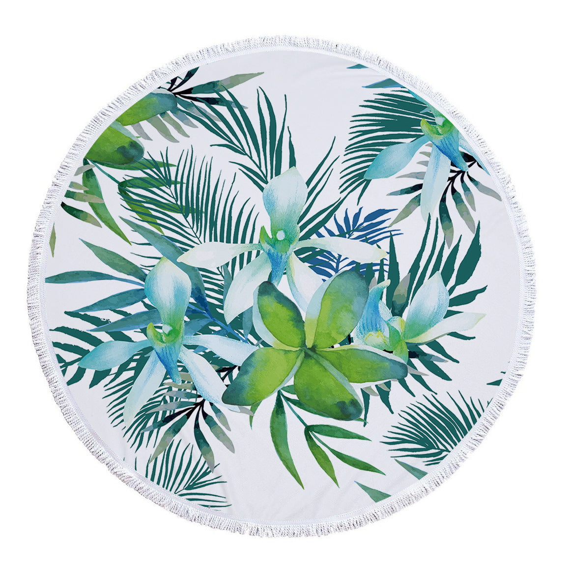 KTX-986131 Tropical Leaves Microfiber Round Beach Towel - 150cm x 150cm