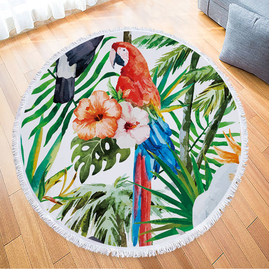 KTX-986131 Tropical Leaves Microfiber Round Beach Towel - 150cm x 150cm