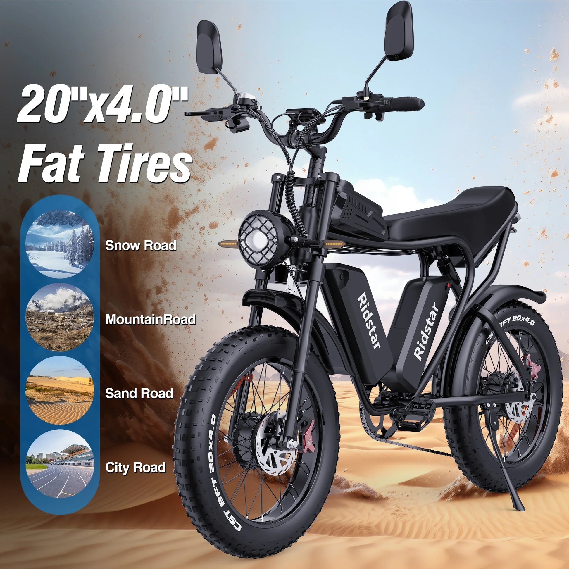 KTX-988371 2000W Dual Battery Mountain Electric Bike with Fat Tires, 7-Speed, and Hydraulic Disc Brakes