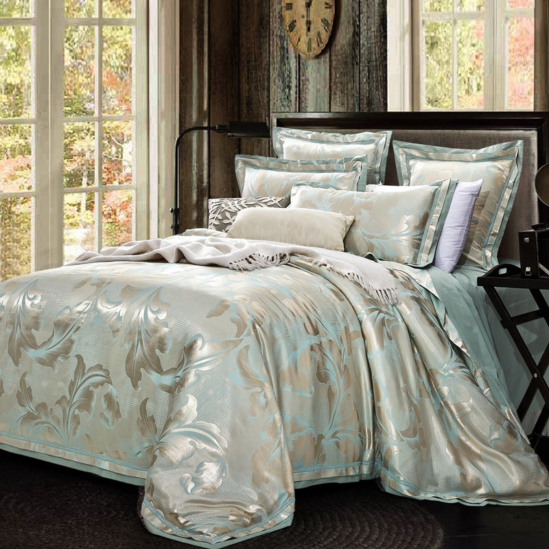 KTX-988755 Elegant Cotton Satin Jacquard Four-Piece Wedding Quilt Cover Set