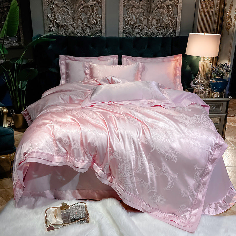 KTX-988755 Elegant Cotton Satin Jacquard Four-Piece Wedding Quilt Cover Set