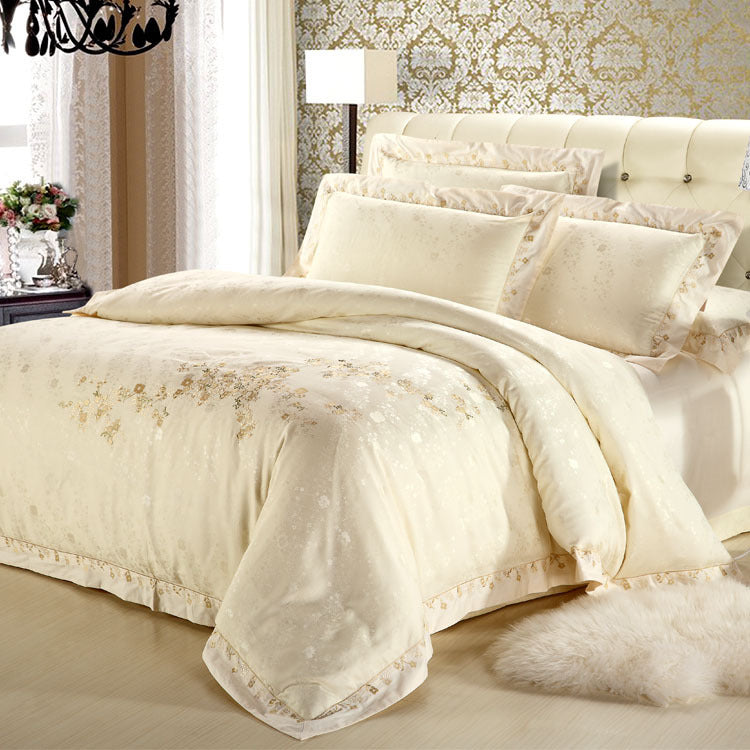 KTX-988755 Elegant Cotton Satin Jacquard Four-Piece Wedding Quilt Cover Set