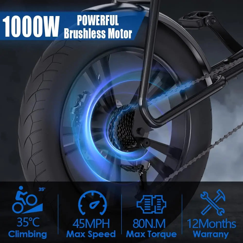 KTX-989523 48V 16Ah Electric Fat Tire Bike with 7-Speed Gears and Rear Hub Motor