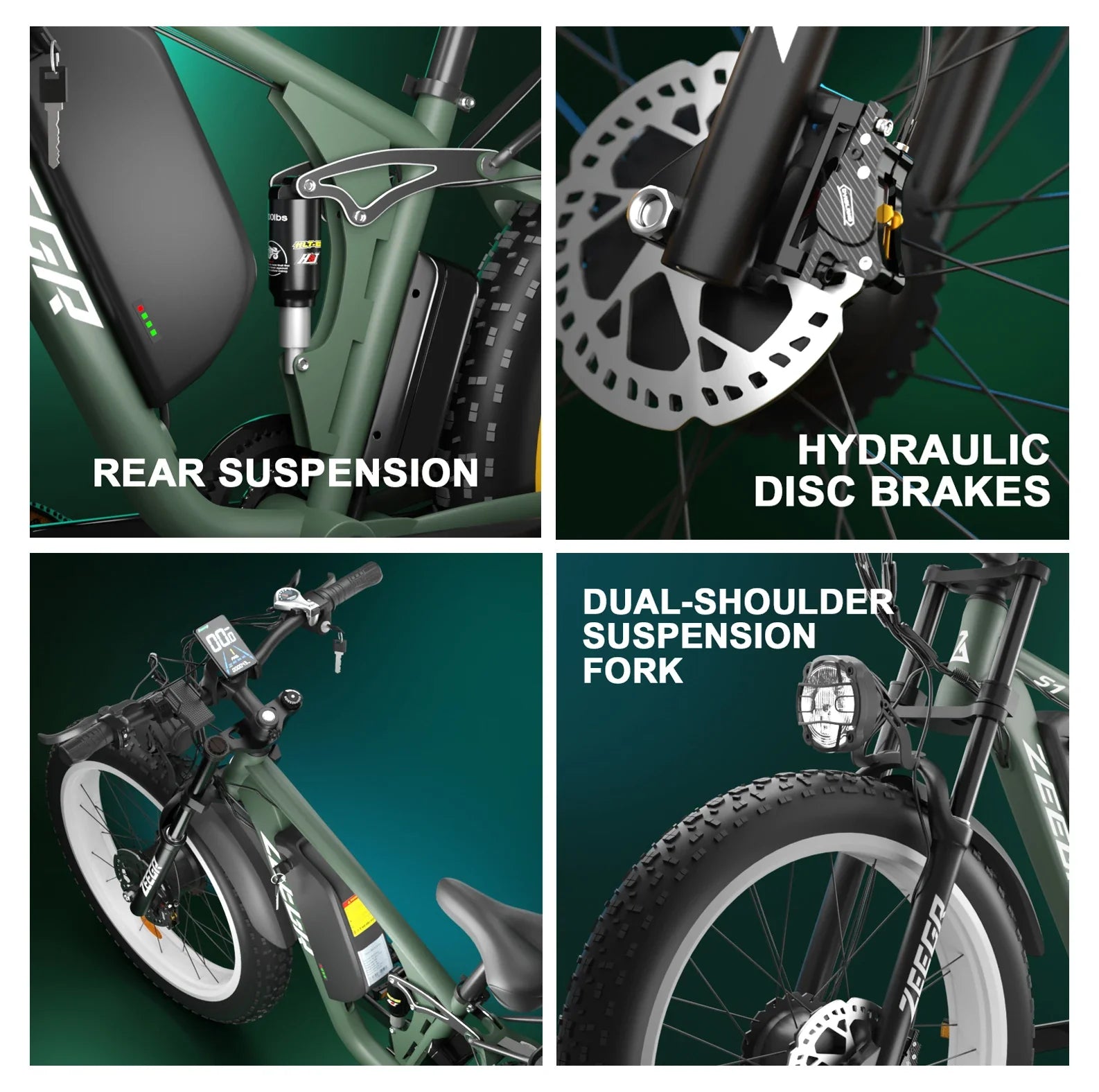 KTX-990291 Powerful 2000W Electric Mountain Bike with 48V Battery and Hydraulic Disc Brakes - 7 Speed, 26" Fat Tires, Color LCD Display