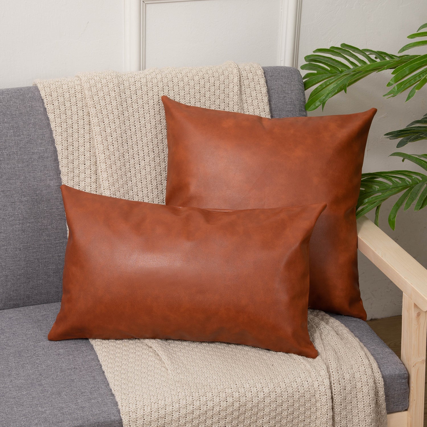 KTX-990547 Leather Pillowcase for Cushions - Available in Brown, Reddish Brown, Dark Brown, Dark Green - 30x50cm & 43x43cm