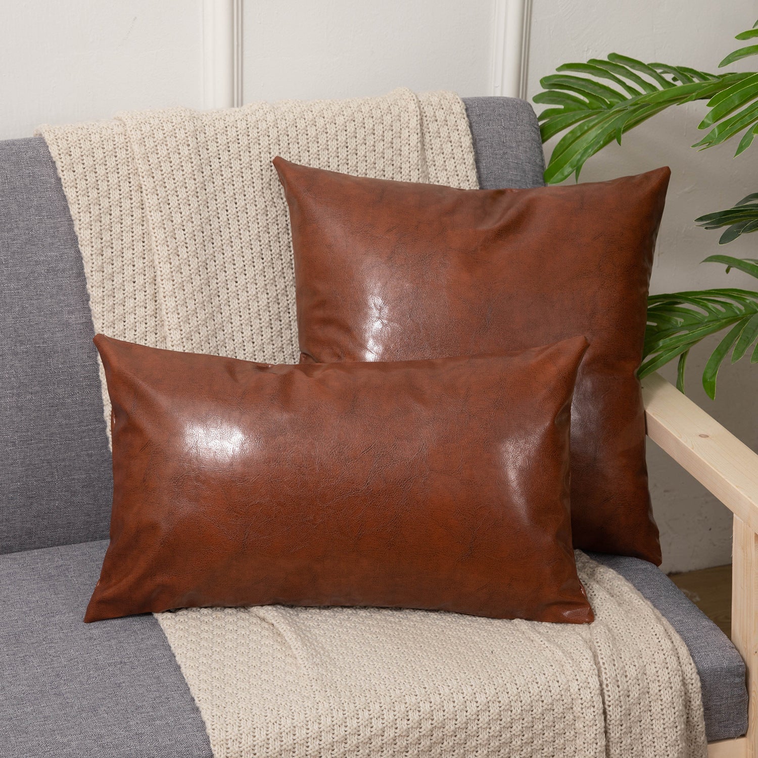 KTX-990547 Leather Pillowcase for Cushions - Available in Brown, Reddish Brown, Dark Brown, Dark Green - 30x50cm & 43x43cm