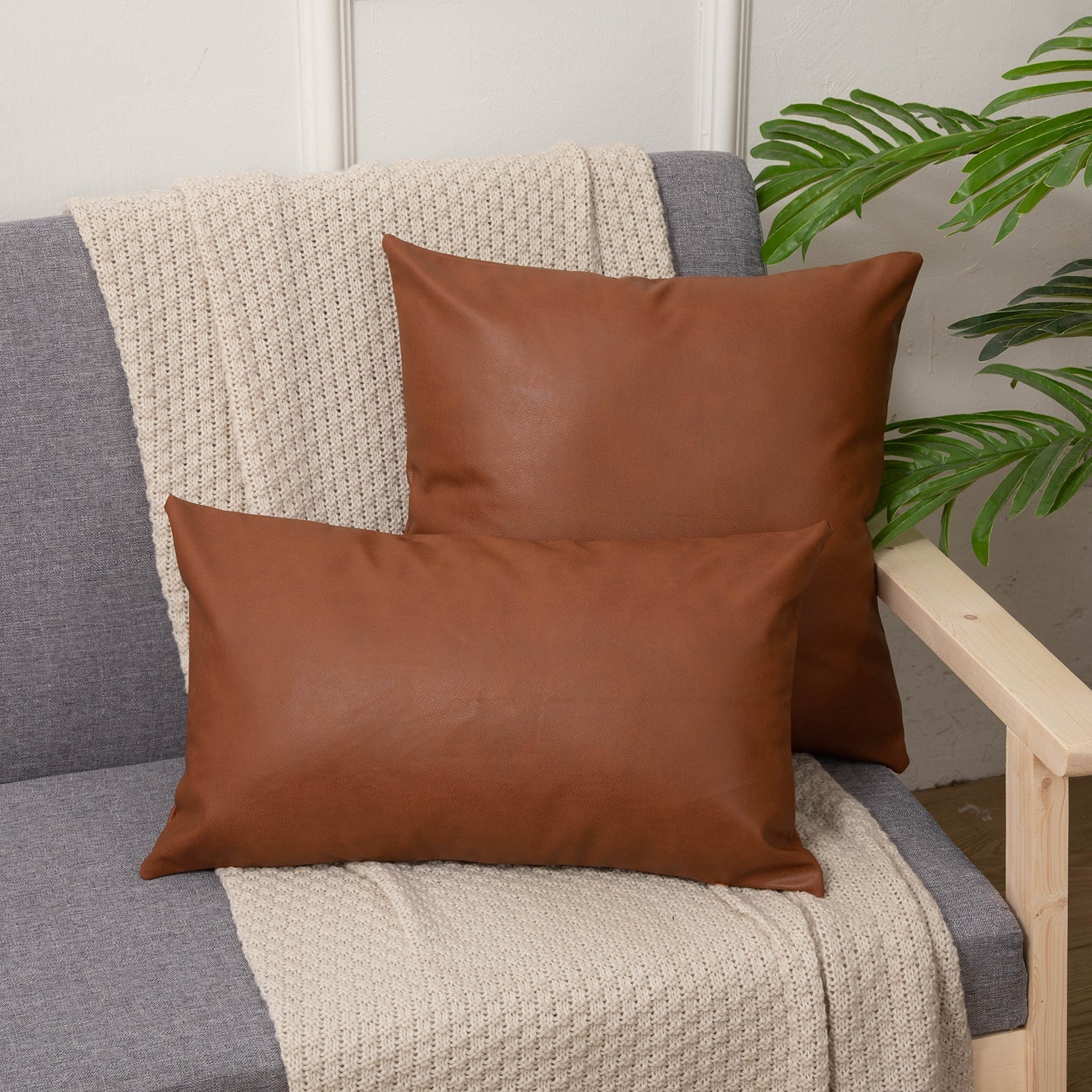 KTX-990547 Leather Pillowcase for Cushions - Available in Brown, Reddish Brown, Dark Brown, Dark Green - 30x50cm & 43x43cm