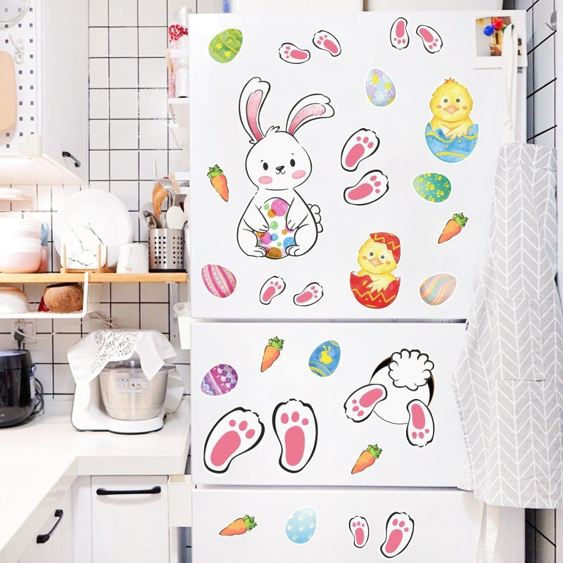 KTX-990675 Bunny Egg Decorative Wall Stickers for Children's Rooms - PVC Mural Art, Medium Size
