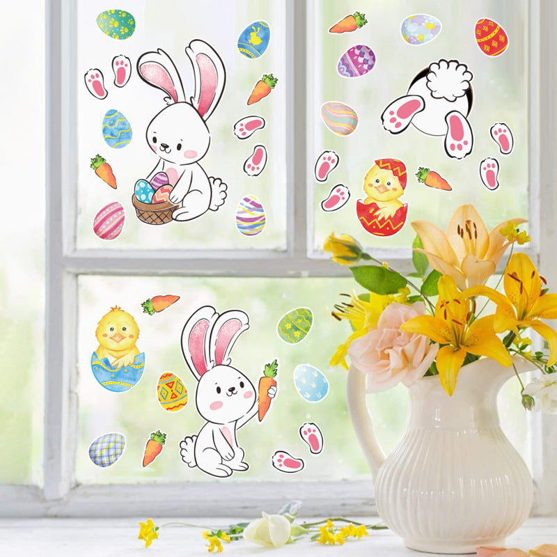 KTX-990675 Bunny Egg Decorative Wall Stickers for Children's Rooms - PVC Mural Art, Medium Size