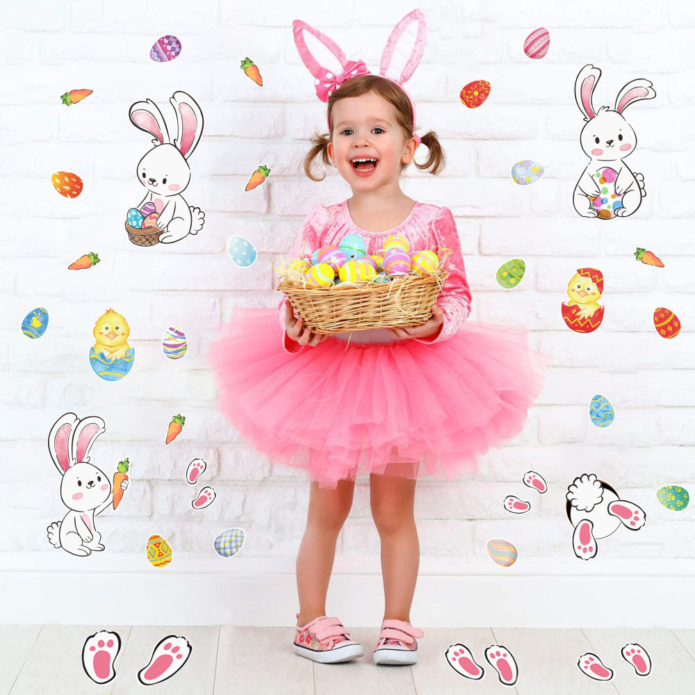 KTX-990675 Bunny Egg Decorative Wall Stickers for Children's Rooms - PVC Mural Art, Medium Size