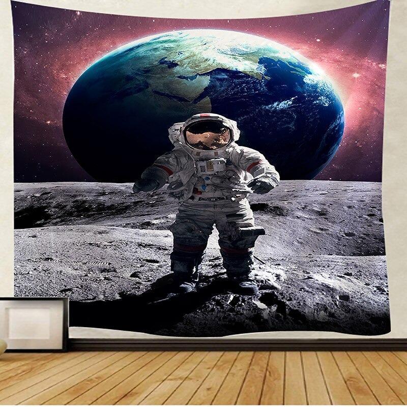 KTX-992595 Cosmic Tapestry Astronaut Earth Landscape Wall Hanging Art Cloth