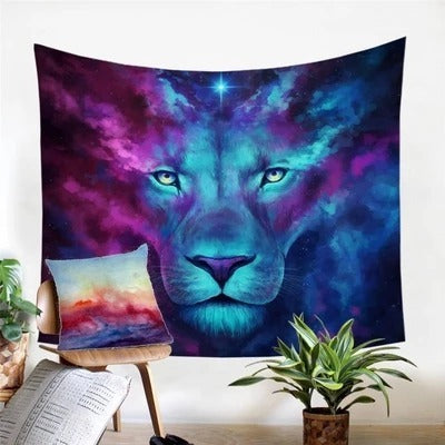 KTX-993747 Galaxy Lion Wall Tapestry - Plush Polyester Fiber for Home Decor, Bedroom & Living Room, Rectangle Shape