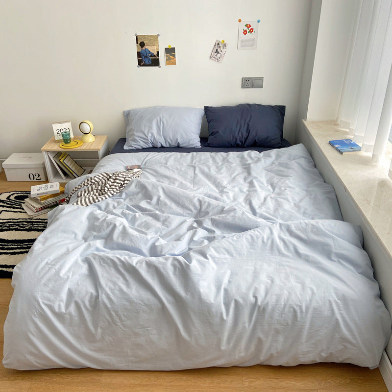 KTX-993875 Solid Color Cotton Four-Piece Quilt Cover Set in Japanese Style