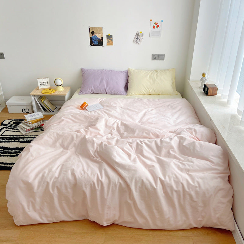 KTX-993875 Solid Color Cotton Four-Piece Quilt Cover Set in Japanese Style