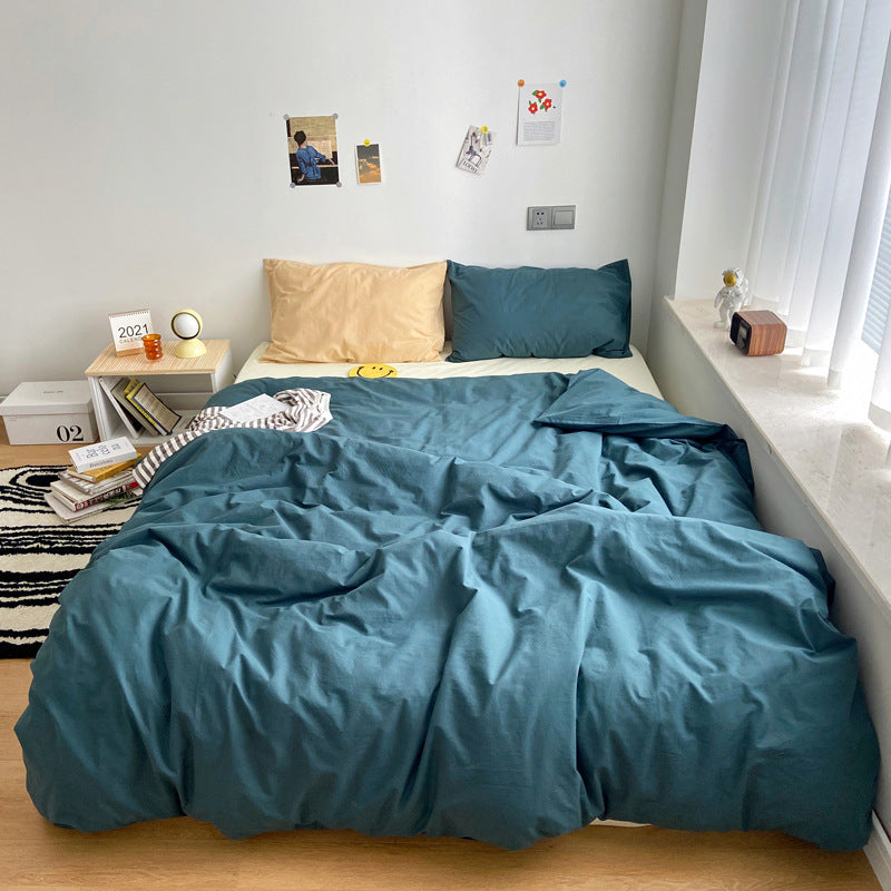 KTX-993875 Solid Color Cotton Four-Piece Quilt Cover Set in Japanese Style