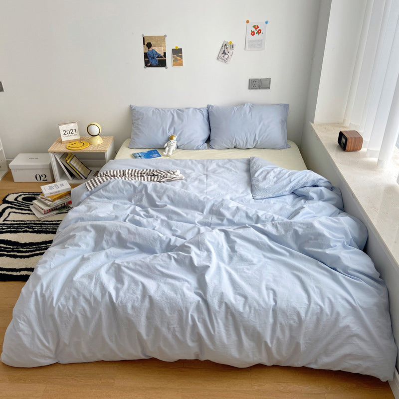 KTX-993875 Solid Color Cotton Four-Piece Quilt Cover Set in Japanese Style