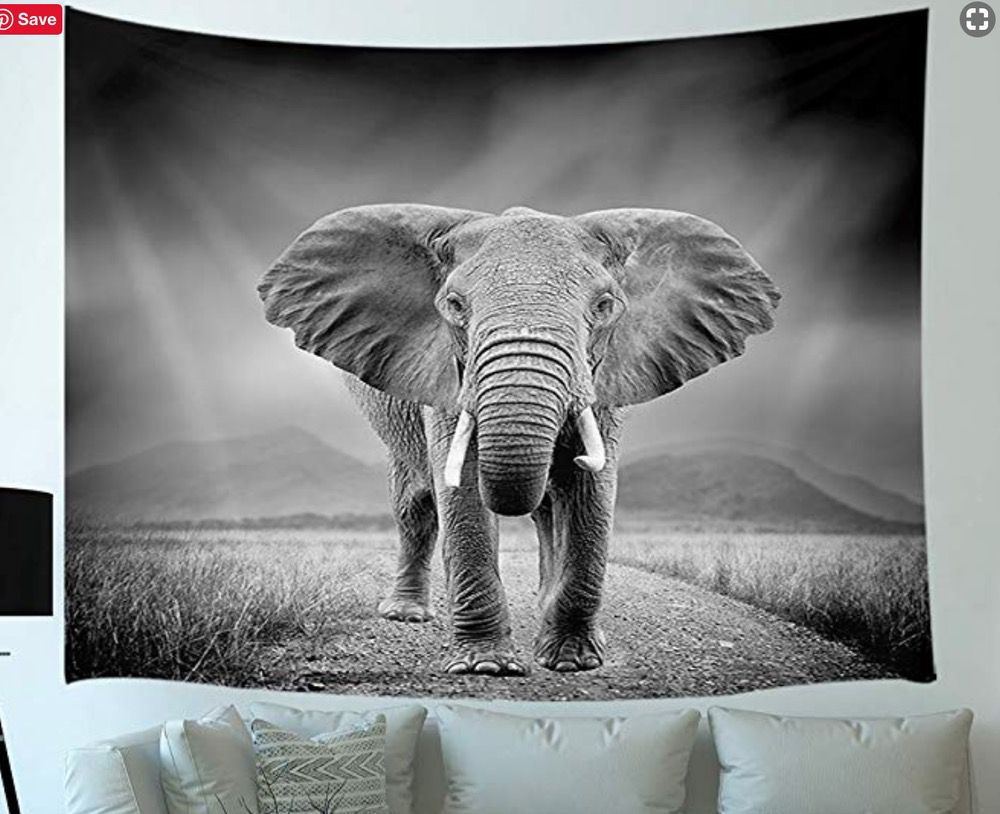 KTX-994899 Elephant Design Polyester Tapestry for European-Inspired Decor