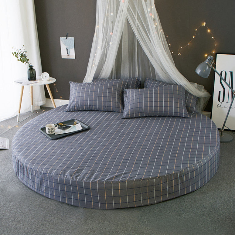 KTX-995155 Cotton Round Bed Sheet Set with Pillowcase – Simple Floral Design, 200cm x 200cm