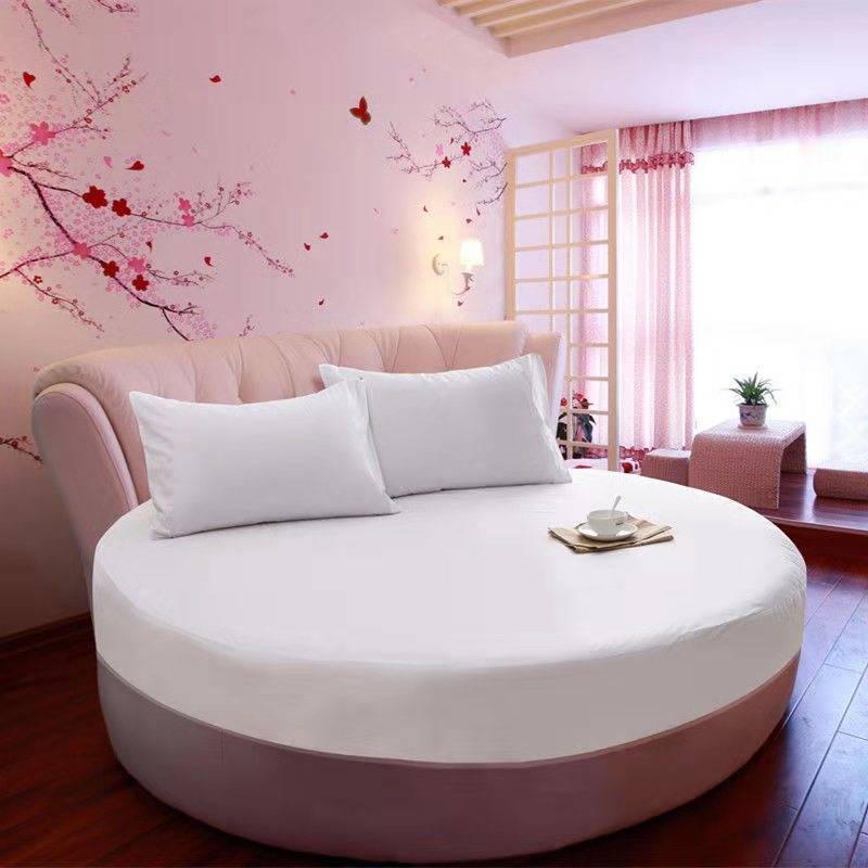 KTX-995155 Cotton Round Bed Sheet Set with Pillowcase – Simple Floral Design, 200cm x 200cm