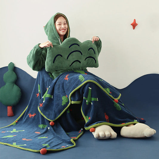 KTX-995347 Giant Dual-Purpose Coral Fleece Pillow Blanket for Cozy Comfort