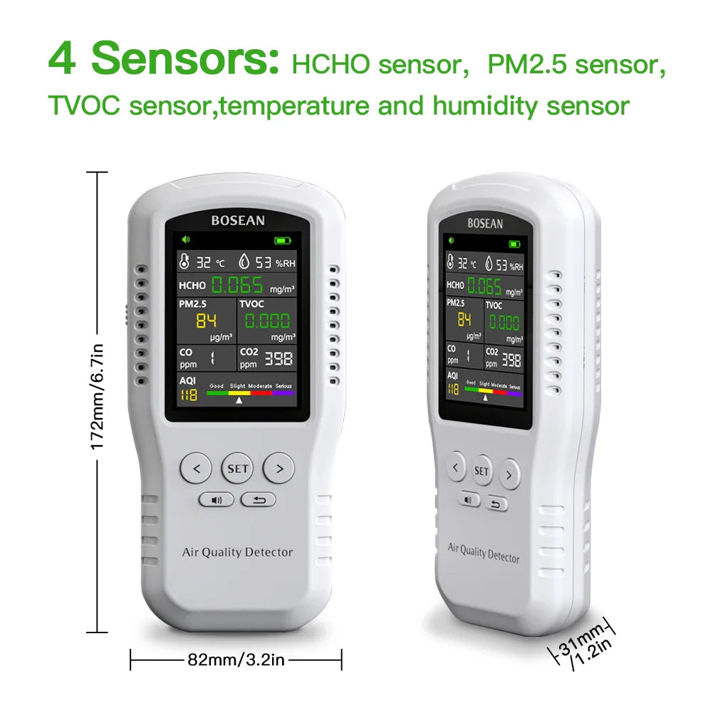 KTX-995539 Multi Gas Air Quality Detector with PM2.5, PM10, HCHO, TVOC, Temperature & Humidity Analysis