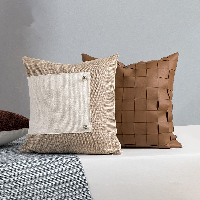 KTX-996819 Scandinavian Woven Leather Pillow Covers for Living Room, 45x45CM
