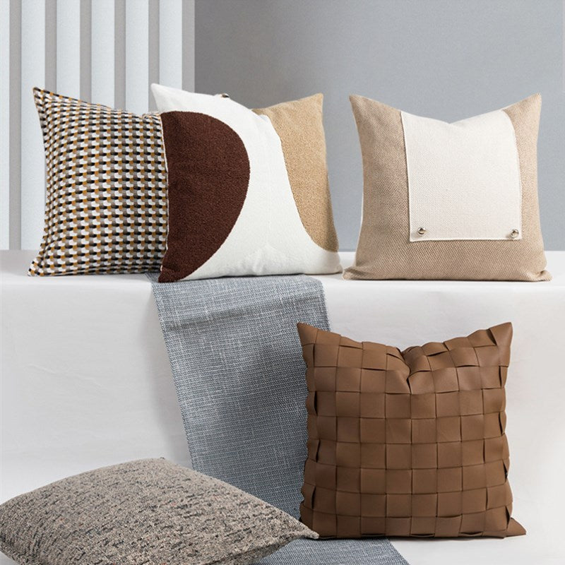 KTX-996819 Scandinavian Woven Leather Pillow Covers for Living Room, 45x45CM
