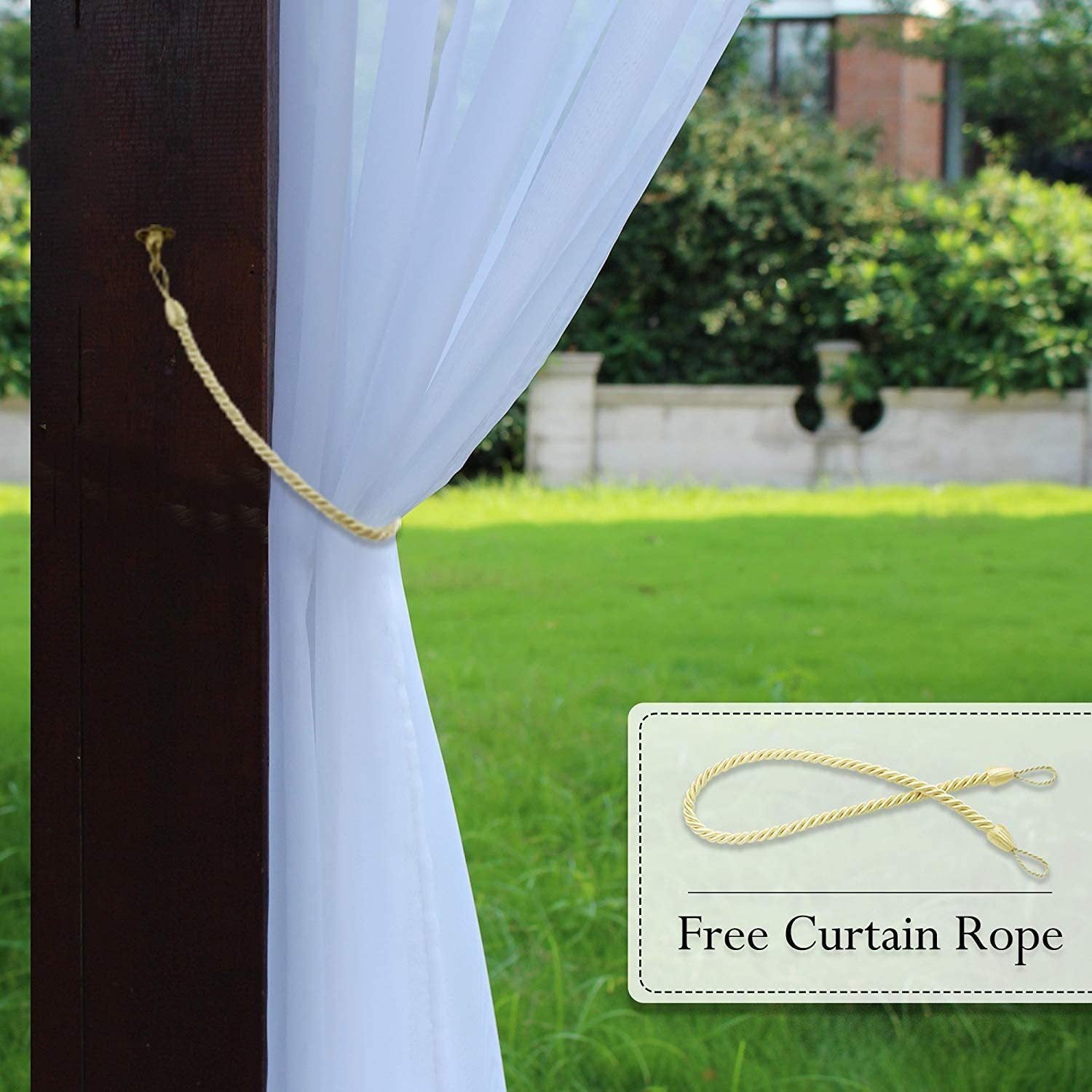 KTX-997203 Waterproof White Mesh Outdoor Door Curtain for Pavilion, Balcony, and Terrace - W52xL84 (132x213cm)