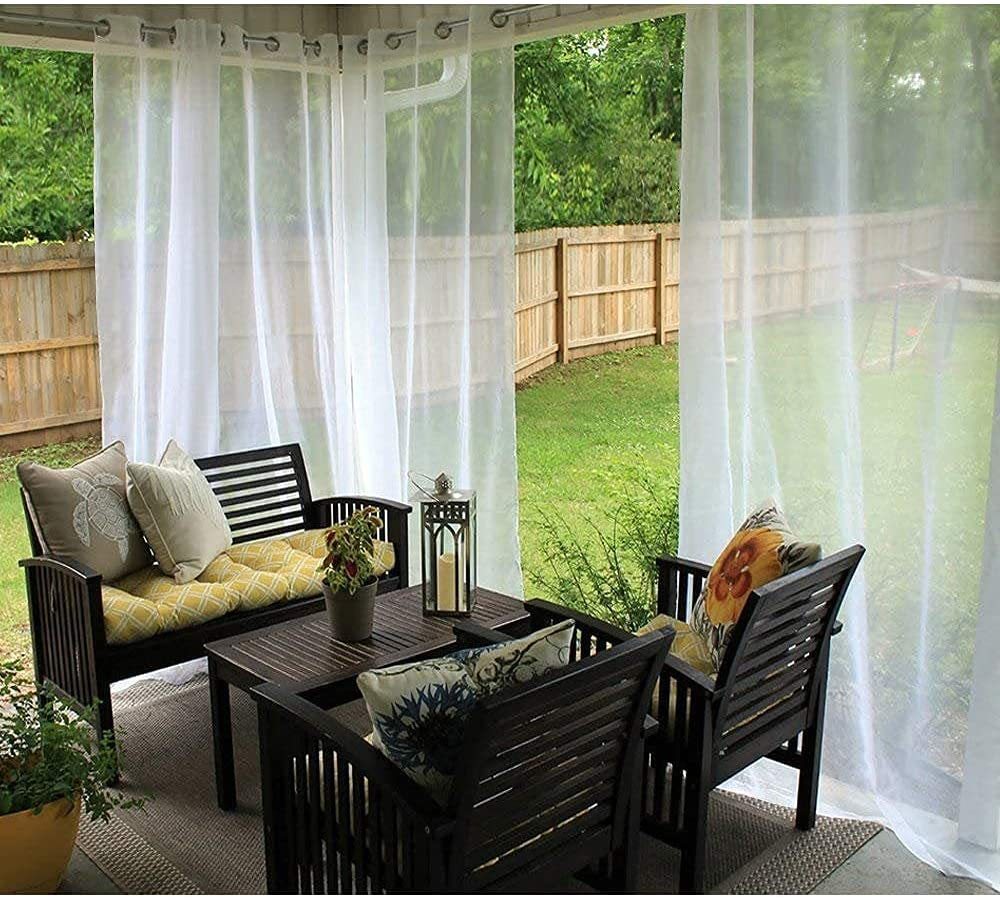 KTX-997203 Waterproof White Mesh Outdoor Door Curtain for Pavilion, Balcony, and Terrace - W52xL84 (132x213cm)
