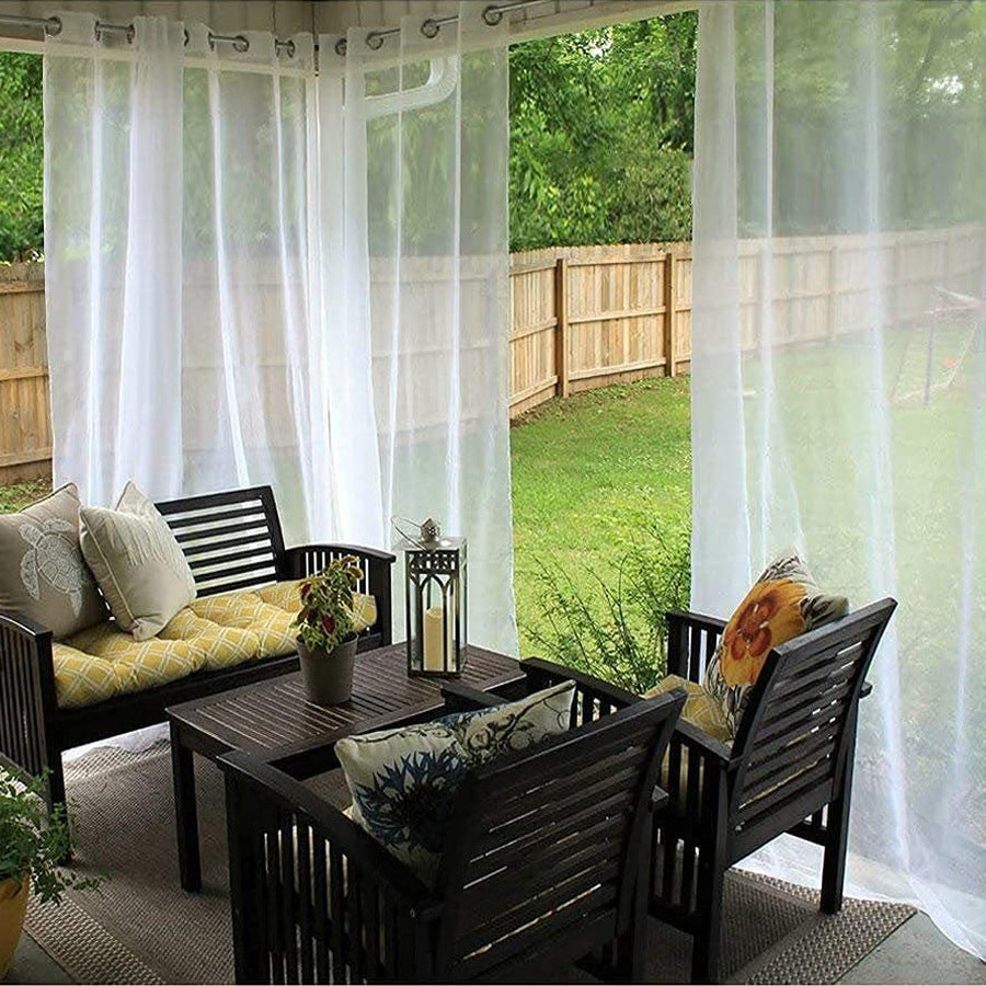 KTX-997203 Waterproof White Mesh Outdoor Door Curtain for Pavilion, Balcony, and Terrace - W52xL84 (132x213cm)