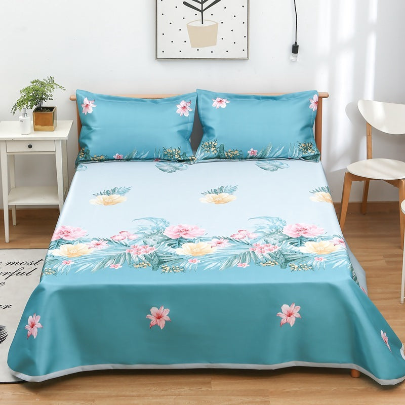 KTX-997331 Three-Piece Washable Ice Silk Bedding Mat Set - Modern Floral Design for 1.5m, 1.8m, and 2.0m Beds