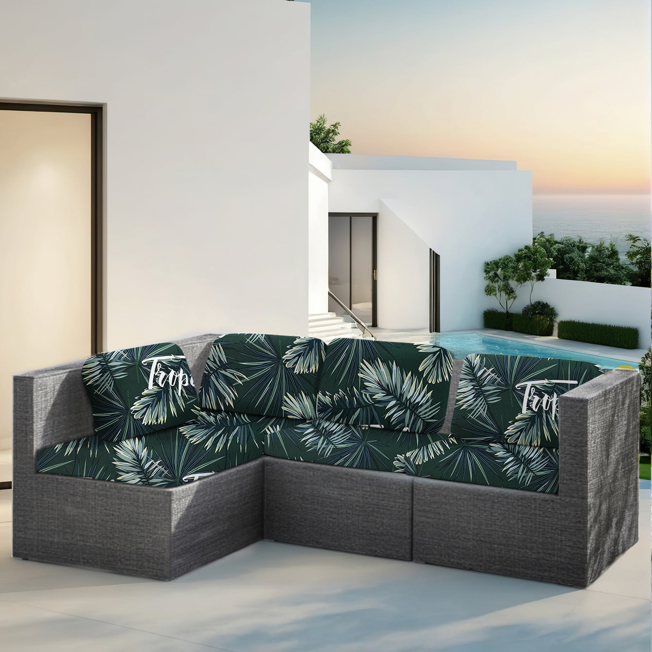 KTX-998547 Rainforest Leaves Stretch Sofa Seat Cover - Dustproof & Modern Design in Multiple Sizes