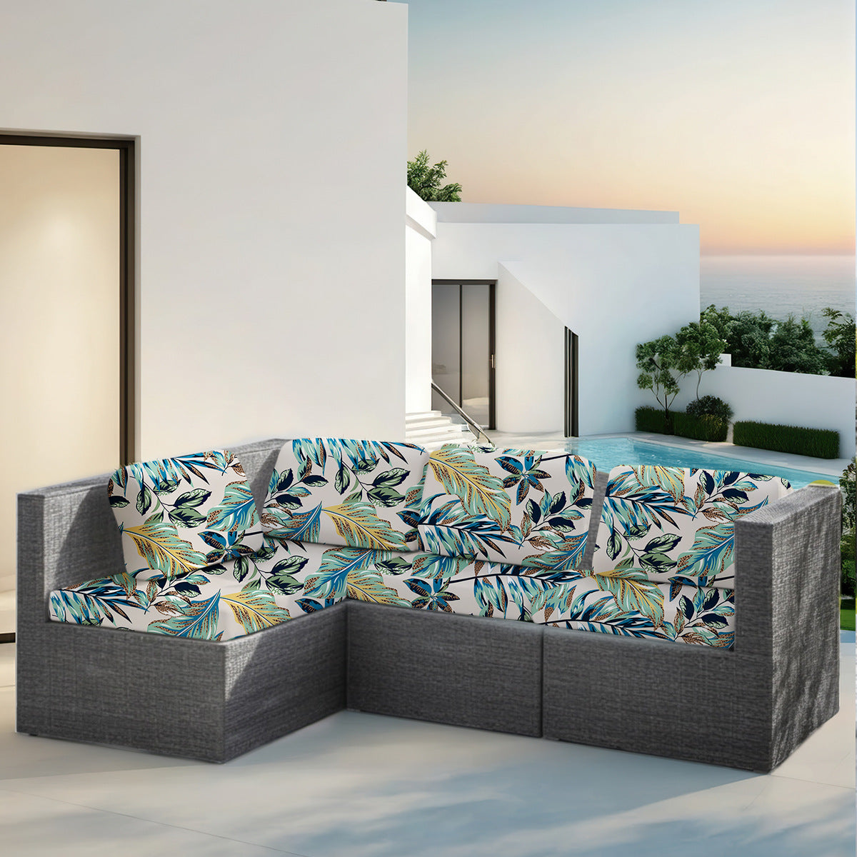 KTX-998547 Rainforest Leaves Stretch Sofa Seat Cover - Dustproof & Modern Design in Multiple Sizes