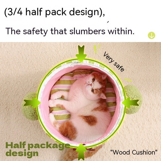 KTX-998931 Three-Dimensional Closed Cat Nest in Green and Orange Cauliflower Design