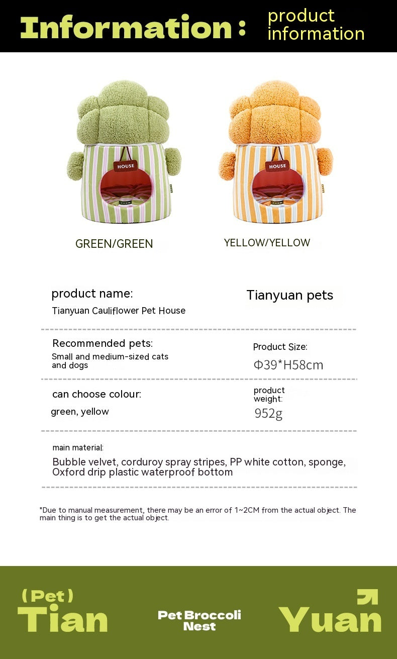 KTX-998931 Three-Dimensional Closed Cat Nest in Green and Orange Cauliflower Design