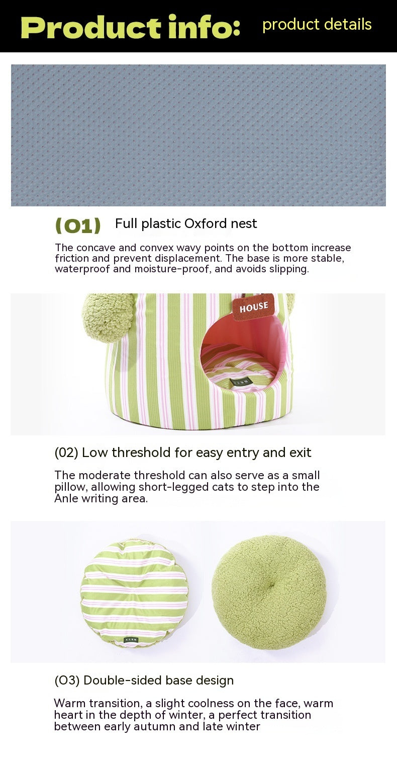 KTX-998931 Three-Dimensional Closed Cat Nest in Green and Orange Cauliflower Design