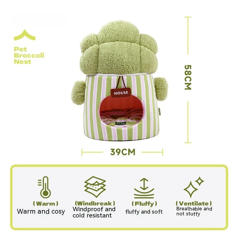 KTX-998931 Three-Dimensional Closed Cat Nest in Green and Orange Cauliflower Design