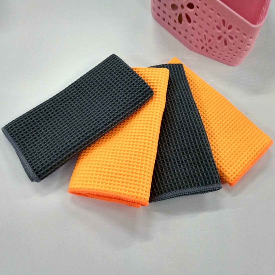 KTX-999379 Microfiber Car Wash Towel - Ultra Absorbent Wafer Style, Soft and Scratch-Free, 40x40cm, Orange/Gray