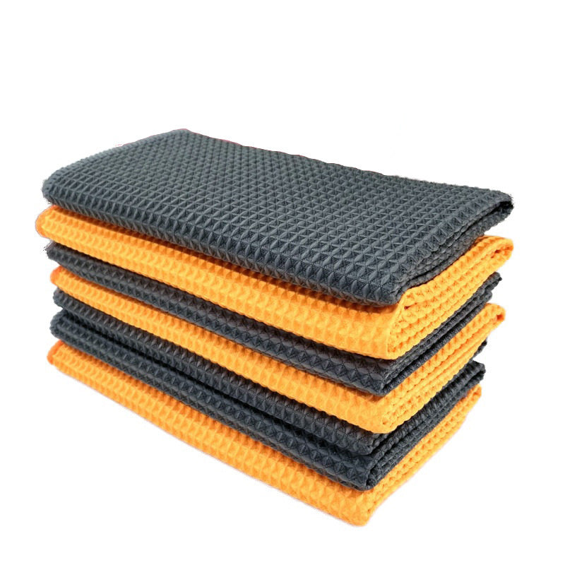KTX-999379 Microfiber Car Wash Towel - Ultra Absorbent Wafer Style, Soft and Scratch-Free, 40x40cm, Orange/Gray