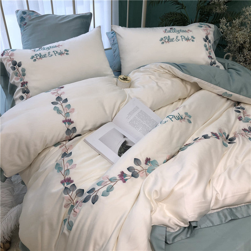 KTX-999571 Silky Soft Embroidered Quilt Bedding Set with Floral and Plant Patterns, Available in Multiple Sizes