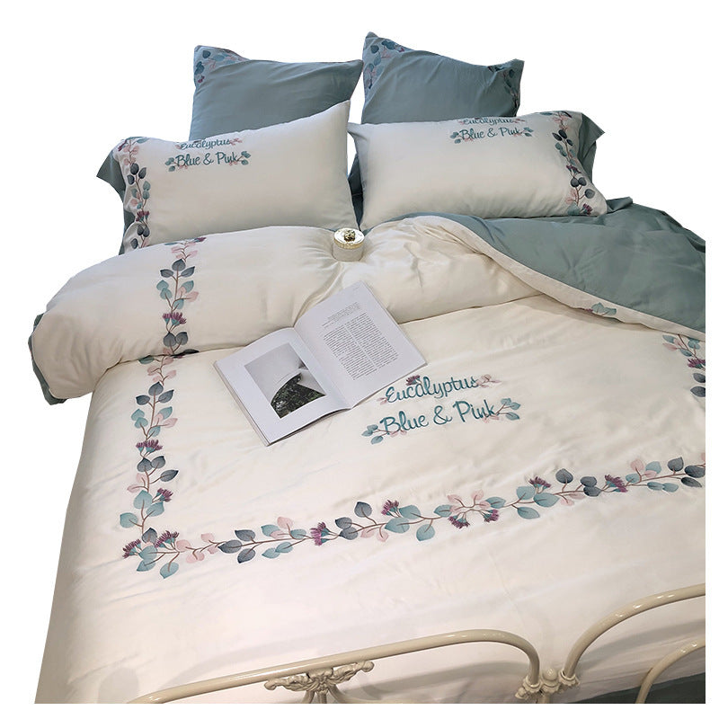 KTX-999571 Silky Soft Embroidered Quilt Bedding Set with Floral and Plant Patterns, Available in Multiple Sizes