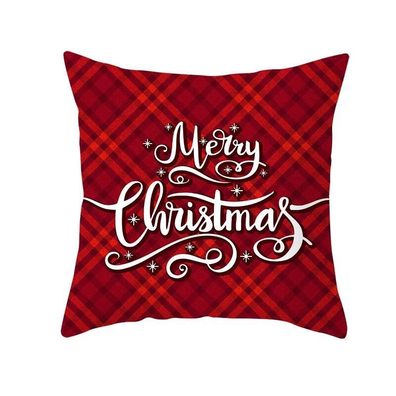 KTX-999699 Classic Red Plaid Christmas Pillow Cover for Home Decor, 45x45cm Polyester Cushion Case
