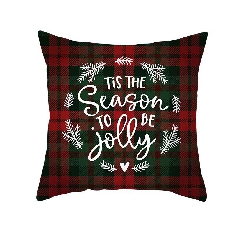 KTX-999699 Classic Red Plaid Christmas Pillow Cover for Home Decor, 45x45cm Polyester Cushion Case