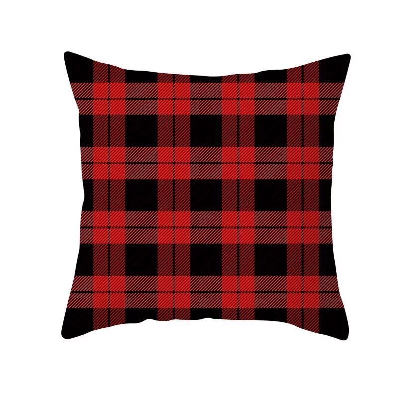 KTX-999699 Classic Red Plaid Christmas Pillow Cover for Home Decor, 45x45cm Polyester Cushion Case