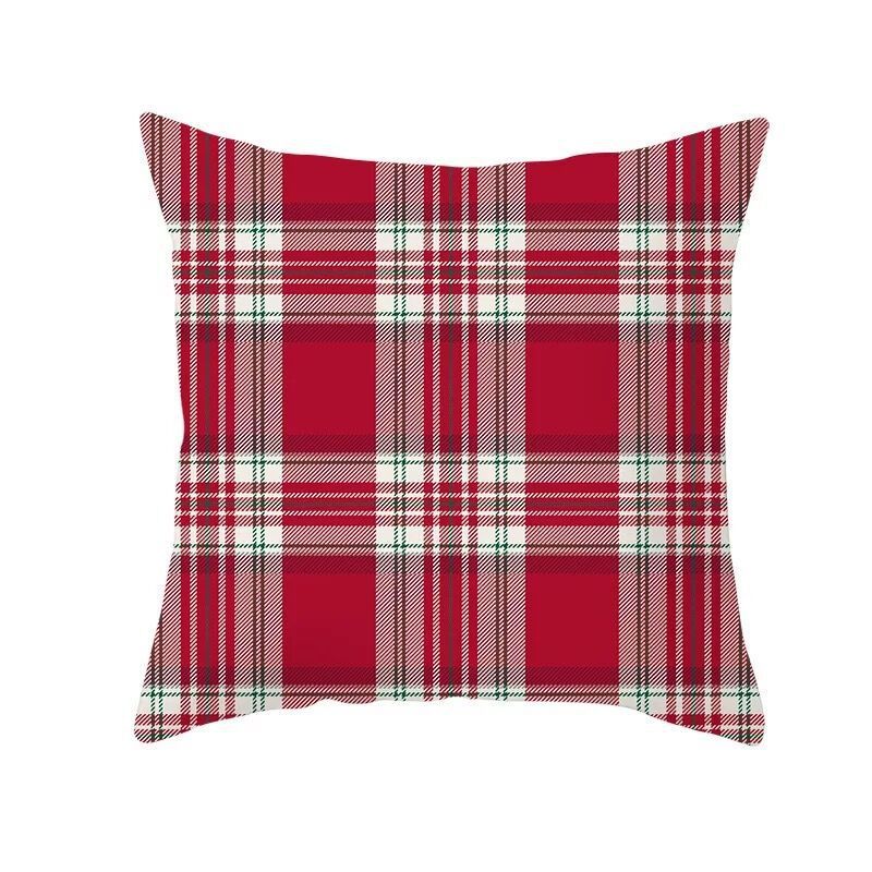 KTX-999699 Classic Red Plaid Christmas Pillow Cover for Home Decor, 45x45cm Polyester Cushion Case