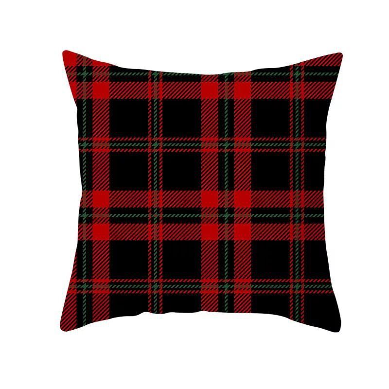 KTX-999699 Classic Red Plaid Christmas Pillow Cover for Home Decor, 45x45cm Polyester Cushion Case