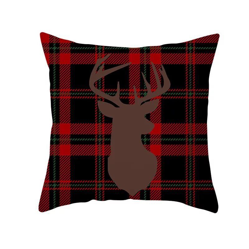KTX-999699 Classic Red Plaid Christmas Pillow Cover for Home Decor, 45x45cm Polyester Cushion Case