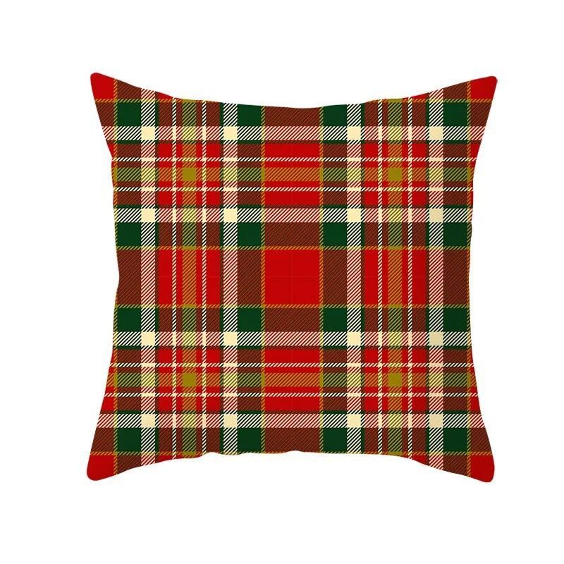 KTX-999699 Classic Red Plaid Christmas Pillow Cover for Home Decor, 45x45cm Polyester Cushion Case